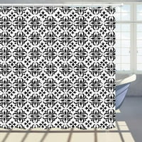 Seoska kuća za tuširanje Crno-bijelo kupatilo Dekor TILE Geometrijska poliesterska tkanina zastori za