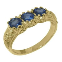 Britanska napravljena 14k žuto zlatni prirodni prsten sa žarskom safirnom žarkom - Opcije veličine -