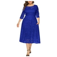 Ženska V-izrez Fashion Srednja duljina Slatka linijska rukava Ljetna haljina tamno plava 5xl