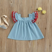 Ljeto Lijepo dječje djevojke odijevanje odjeće Tassel ruffles Flyne rukave s plavim traper a-line mini