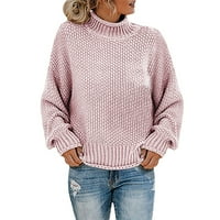 Popust ženska jesena modna pletena džemper s dugim rukavima, čvrsta boja visoke ovratnike pletena okrugla