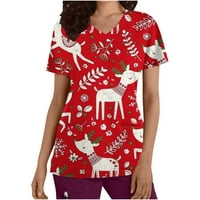 Božićni poklon piling vrhovi ženskog modnog kratkih rukava V-izrez na vrhu radnog tiska džepnog bluza