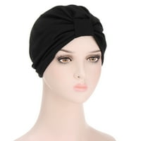 HAPS Women Musliman Stretch Turban Hat Chemo Cap Kapa za gubitak kose Šal zamotavanje Crni poliester
