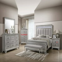 Moderna glam Stil Spavaća soba Queen LED HB krevet sivi srebrni završni namještaj