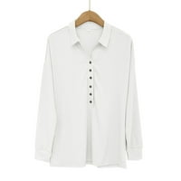 Entyinea moda plus veličina Bluza za ženske majice s dugim rukavima casual bluza sa gumbima bijeli l