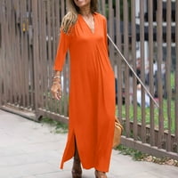Elegantne haljine za žene, ženska dugačka haljina V-izrez Solid boja labavi fit a-line maxi haljina