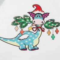 Božićna porodica Pajamas Podešavanje kontrasta boja dugih rukava i dinosaurus pantalone za spavanje