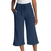 Ediodpoh stilski visokog struka torbaste džepove casual pantalone ženske casual pantalone plave m