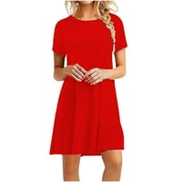 ertutuyi modne žene casual kratki rukav O-izrez Čvrsti dame labavi mini haljina crvena xl