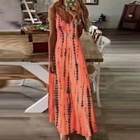 Haljine za žene Ljeto Žensko bez rukava bez rukava V-izrez Maxi haljine casual duga haljina narančasta