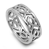 Sterling srebrna ženska ichhys prsten za bend nakit ženskog muškog unise veličine 9