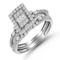 SQURE Oblik Halo Sape Angažman prstenovi - 18K bijelo pozlaćeno sa 0. Karatni simulirani dijamantni
