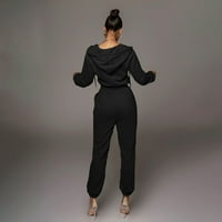 Voncos Playcuit za žene plus veličine- Ležerne modne dugih rukava V-izrez Čvrsta zip duge hlače kombinezon