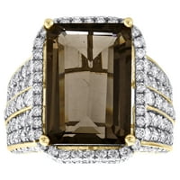 10k žuto zlato pravi dijamant i dimljeni kvarcni smaragdni muški pukovni ružičasti prsten 2. CT