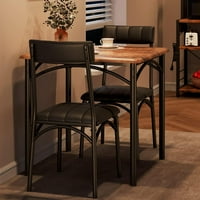 Trpezarijski stol za 2, metalni i drveni kvadratni kuhinjski stol sa tapeciranim stolicama za male prostore