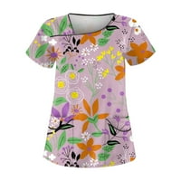 Ženski piling vrhovi elegantna V izrez cvjetna grafička radna odjeća s dva džepa plus veličine kratkih