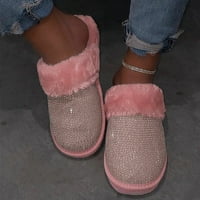 Shpwfbe papuče za žene vanjske plišane rhinestone vune vunene vunene vunene i udobne ravne cipele papuče