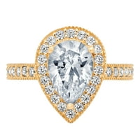 2. CT sjajan krug Clear Simulirani dijamant 18k žuti zlatni halo pasijans sa accentima prsten sz 9.25