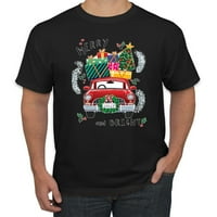 Sretan i jarko crveni automobil Božićni grafički grafički majica, Vintage Heather Navty, 3xl