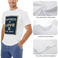 Sreća je ljubav i plave traperice Muška grafička majica Vintage kratki rukav sportski tee bijeli XL