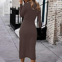Profesionalne haljine za žene za posao s dugim rukavima V-izrez Dress Coffee XL