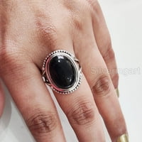 Prirodni crni fin, crni prsten, decembar roštilj, boemski bend, sterling srebro, ženski prsten, božić,