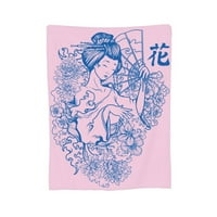 Douzhe Ultra-Soft Micro Fleece lagana flanela Bezet, Japan Kimono Geisha Girl Print Cosy Toplo bake,
