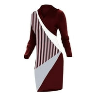 Fimkaul ženske haljine casual dugih rukava V-izrez zimski jesen plus veličina geometrijska baza ispisa