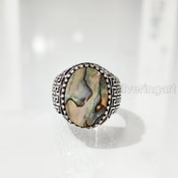 Abalone Shell prsten, prirodna ravna abalonska ljuska, srebrni nakit, srebrni prsten, srebrni prsten,