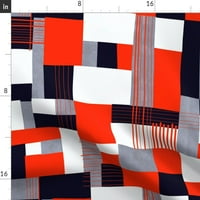 Pamuk Saten Stolcloth, 90 Runda - Scandi Tartan Bold Geometric Sažetak Crveni crne grafičke kvadrate