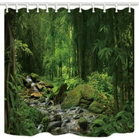 Ljetna šumska iz džungleza za mahovinu kamen u rijeci sa zelenom drvećem poliesterskim tkaninom za zavjese