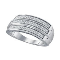 Sterling srebrna mens okrugli dijamant trostruki redak prsten CTTW