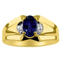 Muški safir i dijamantni prsten 14k žuti zlatni bend