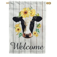 Amerika Zauvijek dobrodošli Sretan krav suncokret ljetni kućni zastava Država Farm Life Rustikalna stoka