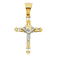 Dragulji Lu 14k bijela i žuta dva tonska zlatna kubična cirkonija CZ Fanchian Christian Crucifi Cross