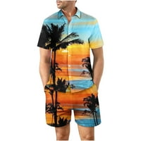 Muška tropska cvijeća košulja Havajski setovi ljetne odjeće casual gumb spušta majica kratkih rukava