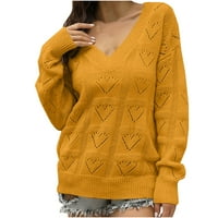 Ženska moda Jesen zima Solid Love Heart šuplje duge rukave s dugim rukavima pulover na vrhu Plus size