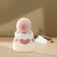 Baby Girl Winter Hat Slatko srce uzorak Plish Pom Beanie Topla Pletena kapa za novorođenčad