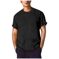 Strungten Ljetni muški pamučni posteljina okrugla vrat majica kratkih rukava s majicama, čvrste casual