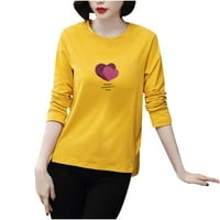 Guvpev Fashion Women Casual s dugih rukava od tiskanih bluza za bluze O-izrez Ladies The Majice - žuti