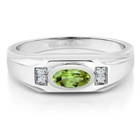 Gem Stone King muške sterling srebrni zeleni peridot i bijeli stvorili su safirni prsten