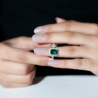 Laboratorija Odragna smaragdna izjava Prsten sa dijamantnim halo, sterling srebrnom, US 5,50