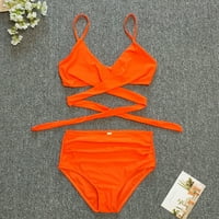Žene dva visokog struka Bikini set Halter kupaći kostim za plivanje prednje kupaći kupaći kostim sa