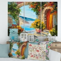 Art Demandart Kuća u blizini mora šareno cvijeće Ljeto more Nautical & Coasty Canvas Wall Art Art Print