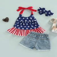 Blotona 4. jula Toddler Djevojčica Djevojka Dan nezavisnosti Outfits Tie-up Ruffled StarTstripe Print