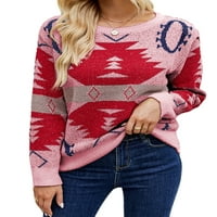 Ženski božićni džemper s dugim rukavima Crew Crw Geometrijski džemper za pulover Zimski džemper