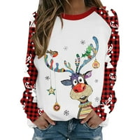 Šarene dukseve za jelene za žene s dugim rukavima božićni grafički pulover Teers PATKWORK FUNNY XMAS
