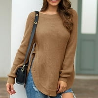 Cardigan za žene modni temperament casual hem visokog proreza za okrugli vrat dugih rukava džemper džemperi