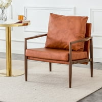 Kožne akcentne stolice Midcenture Moderna fotelja sa ekstra velikim ergonomskim jastukom čvrsto drveni