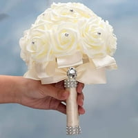 Yuantu Svory krem ​​buket za djeveruše s dijamantnim mekim vrpcom, FAU PE ružičastim mladenci za vjenčanja,